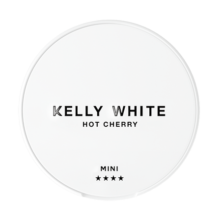 Round container with 'Kelly White Hot Cherry' text on a white background