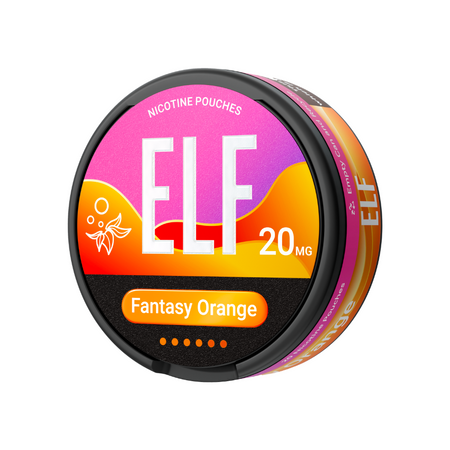 ELF nicotine pouch container with colorful design on a white background